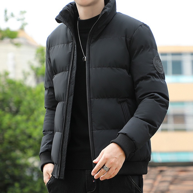 Puffer Jacket Men Stand Collar Casual Streetwear Cotton Padded