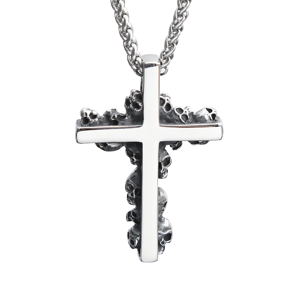 Herren Gothic Schädel hoch polieren Anhänger Halsketten Punk Edelstahl Kreuz Halskette Mode Amulett religiösen Schmuck Geschenke – Detail 9