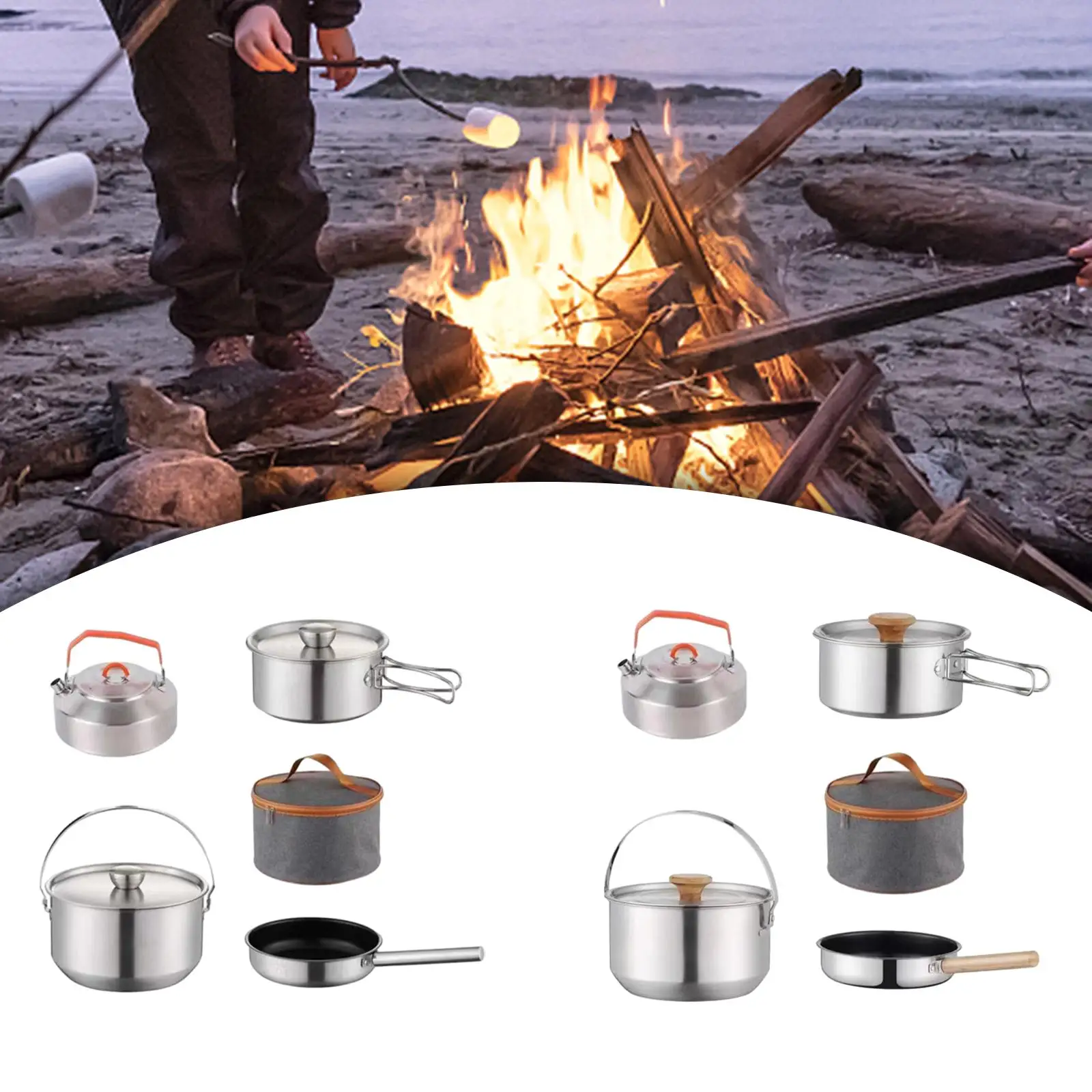 Camping Cookware Kit Cooking Set Tableware Portable with Storage Bag with Kettle