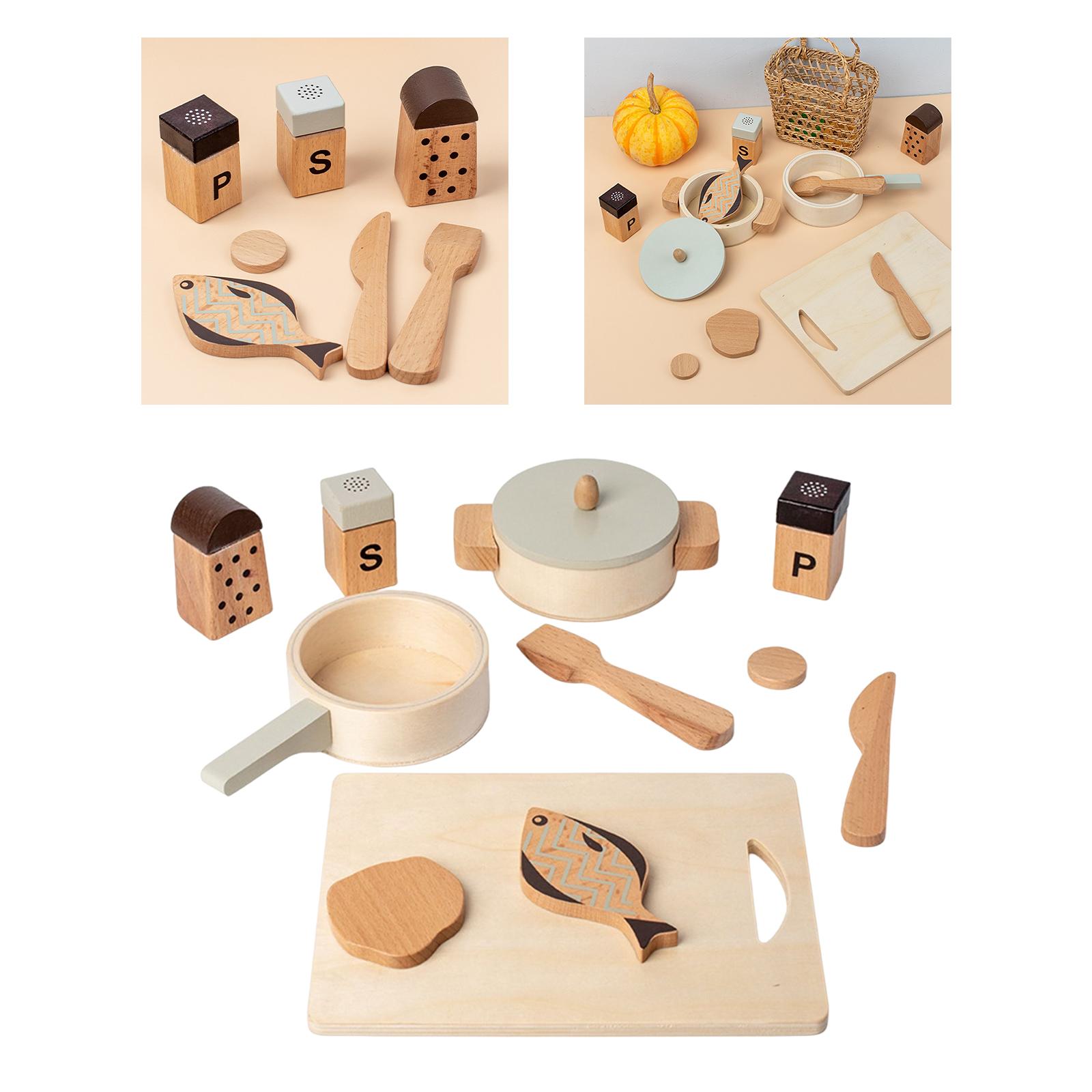 Wood Kitchen Playset, Pretend Toy, Pot Pan Chopping Board, Mini Kitchen Early Educational Cooking Cookware