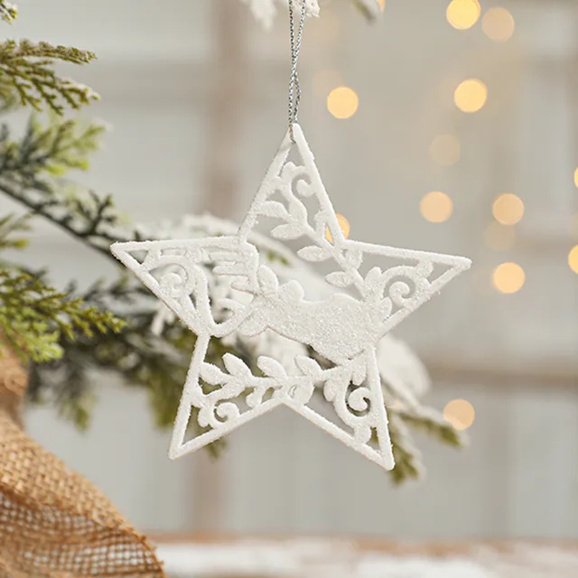 Plastic Christmas Pendant White Mini Snowflake Angel Winges Elks Star Xmas  Tree Hanging Ornament New Year Party Decor Noel Natal - AliExpress