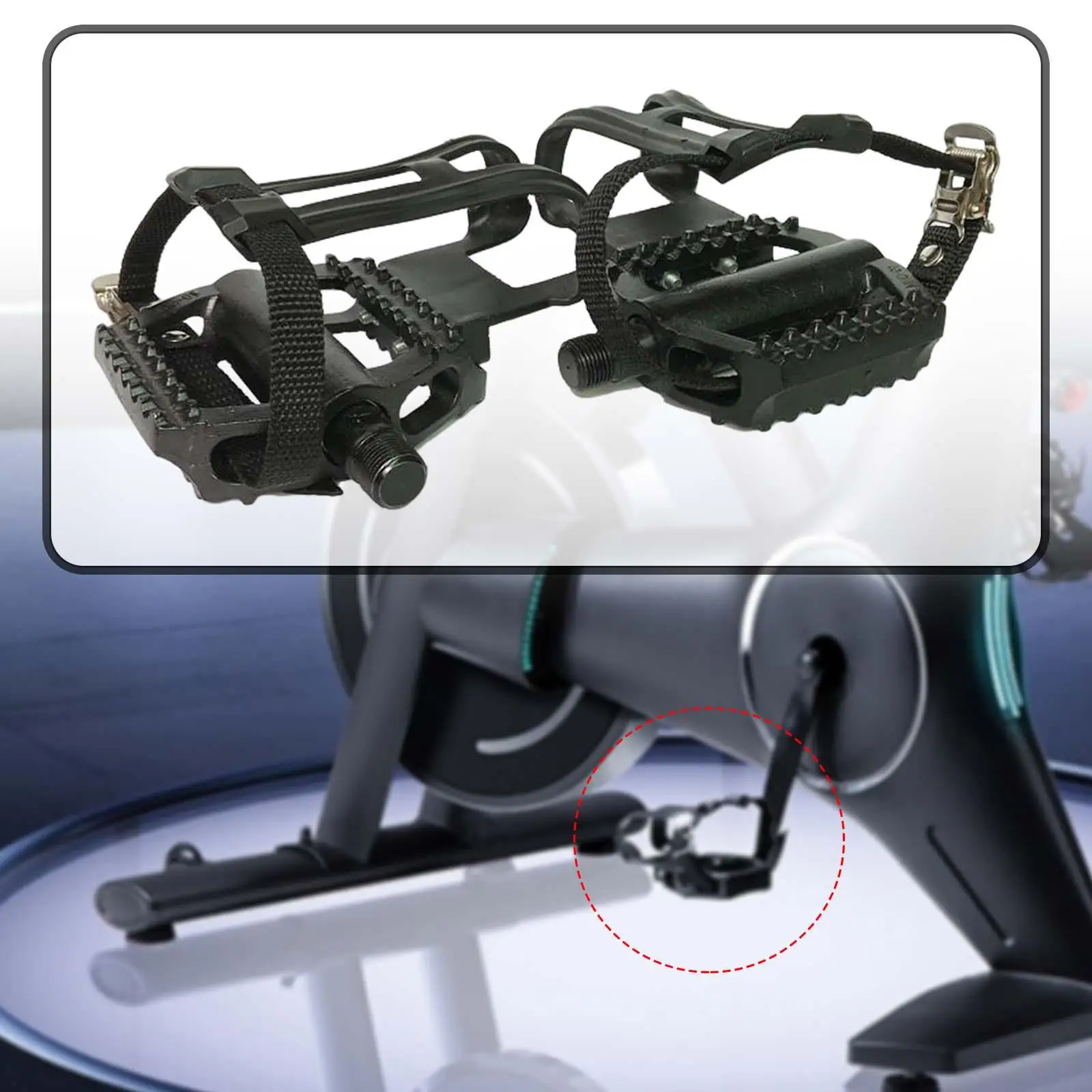 1 Pair Exercise Bike Pedals W/ Adjustable Straps 18mm Axle Platform Pedals Nonslip for Gym Cycling Indoor Parts Replacement