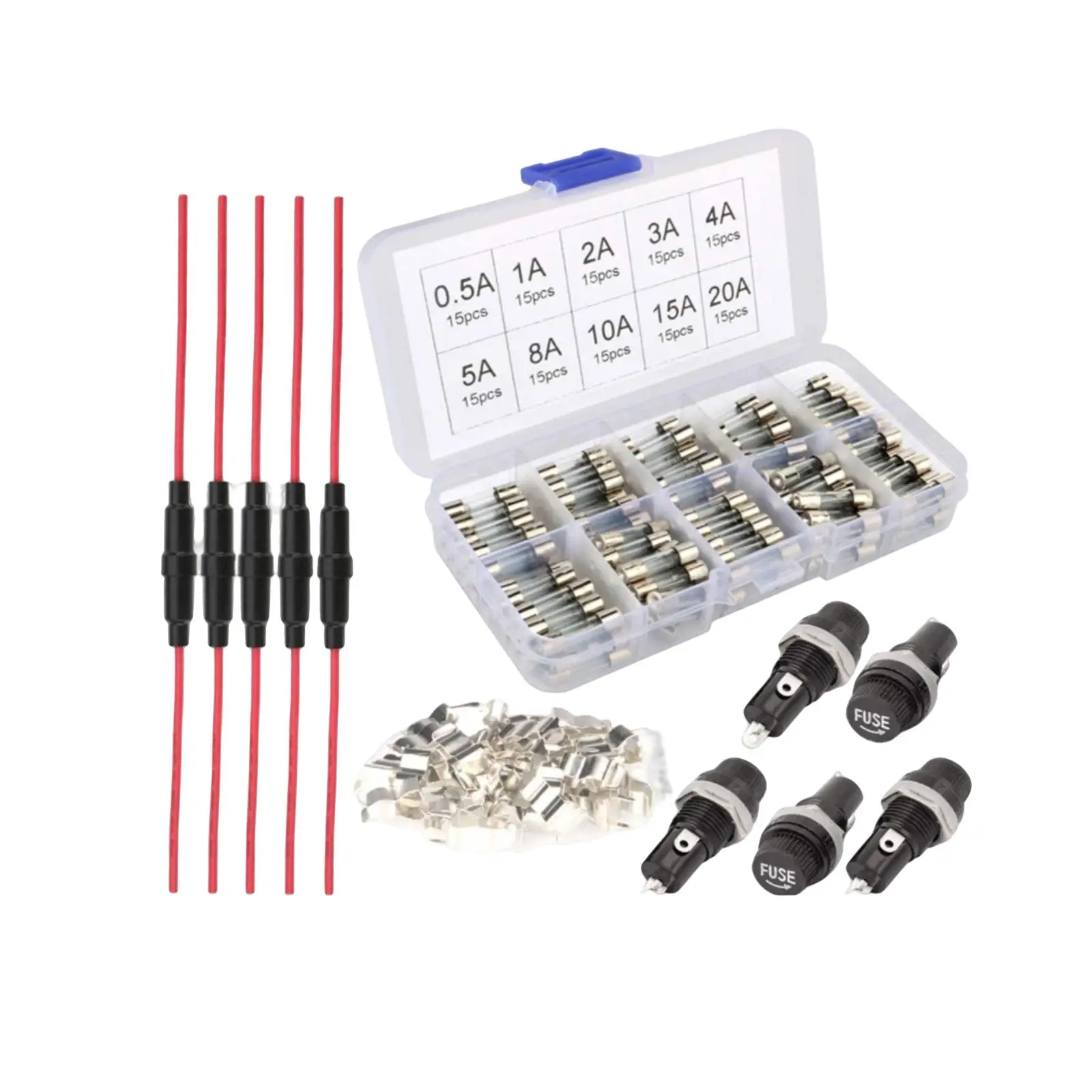 150 Pieces Glass Tube Fuses Waterproof Replacement 5x20mm for Durable Portable