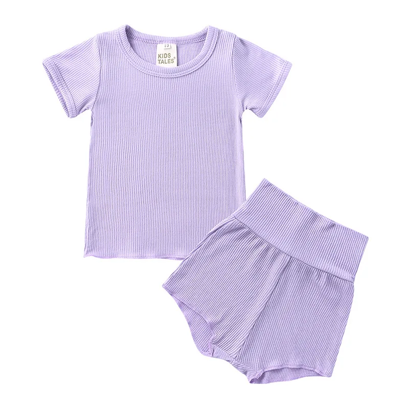 2pcs Baby Clothes Sets Summer Solid Kids Short Sleeve Cotton T-shirt and Pants High Waist Boys Girls Outfits for 1-4 Years Old new baby clothing set	