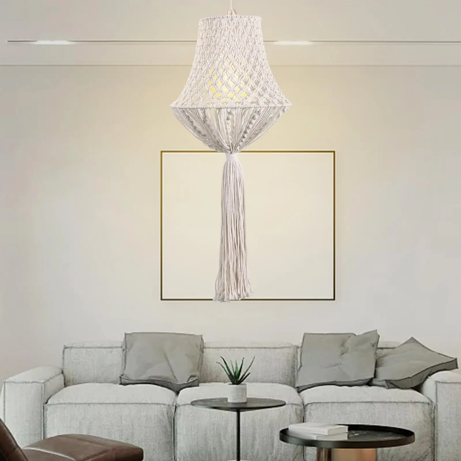 Macrame Lamp Shade Handwoven Ceiling Light Shade Fitting Hanging Pendant Lamp Cover Chandelier Lampshade for Cafe Home Ornament