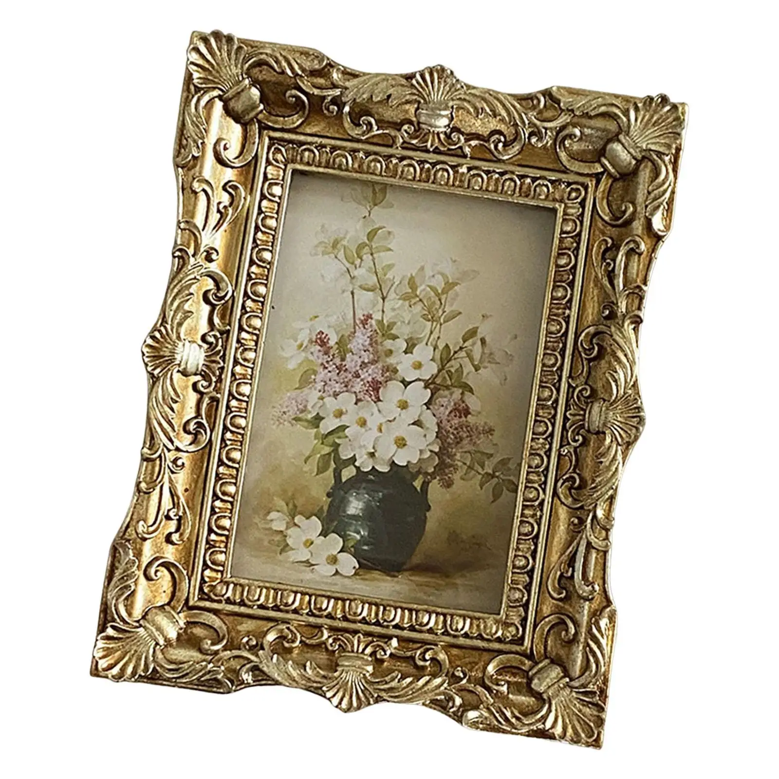 Photo Frame Picture Holder Tabletop Wall Hanging Resin Picture Frame Embossed Frame for Bedroom Living Room Decor