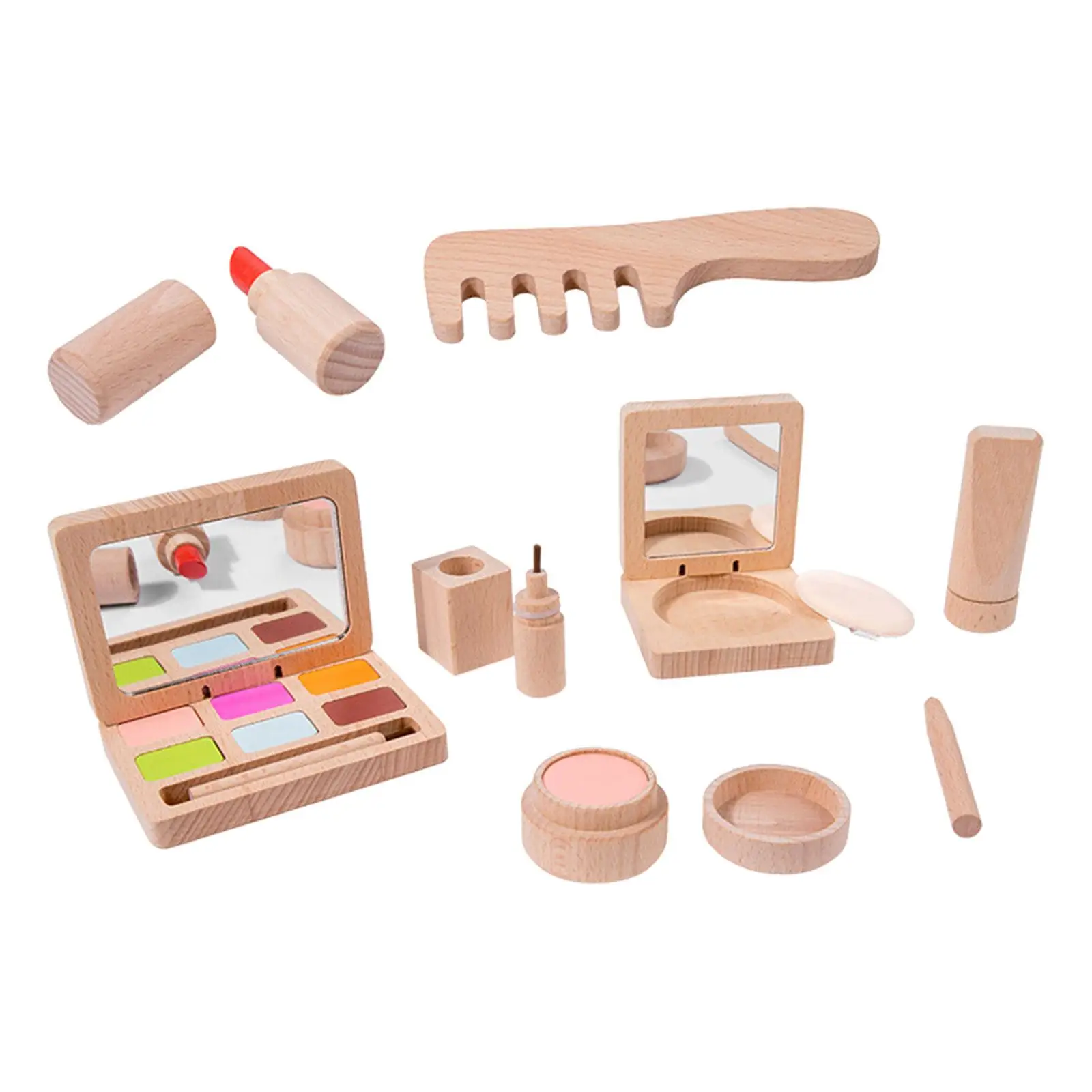 Makeup Toy Kits for Girls Role Playing Cosmetic Toy Kits Wooden Makeup Toys for Princess Dress up Birthday Toys Gift Age 3 4 5+