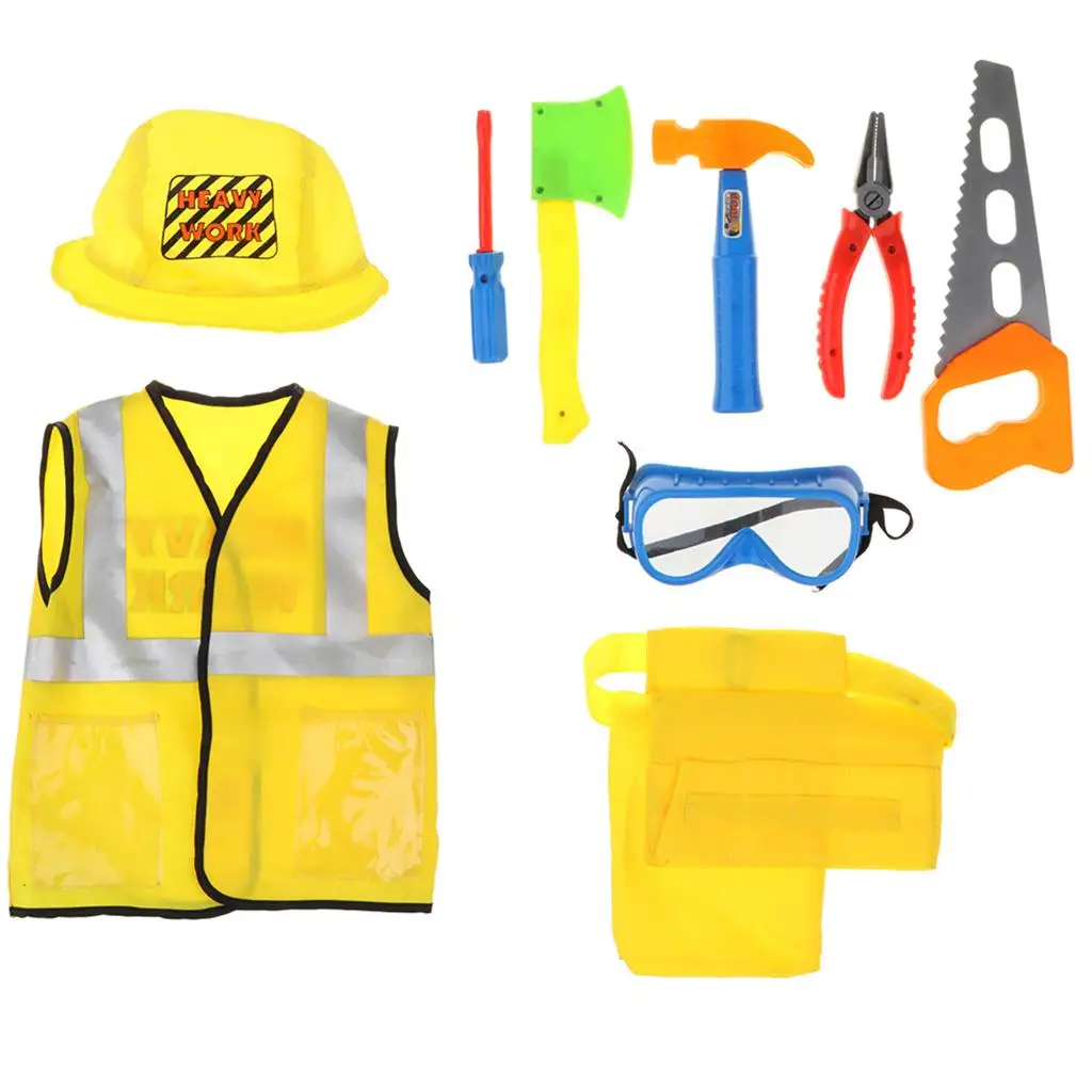 9 Piece Maintenance Worker Costume with Hat - performance parts Role Play
