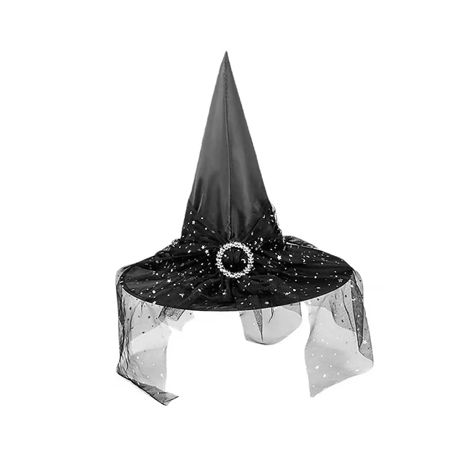 Halloween Witch Hat Sorceress Hat Fancy Dress with Gauze Modern for Decoration Photo Props Black Pointed Hat for Party Carnival