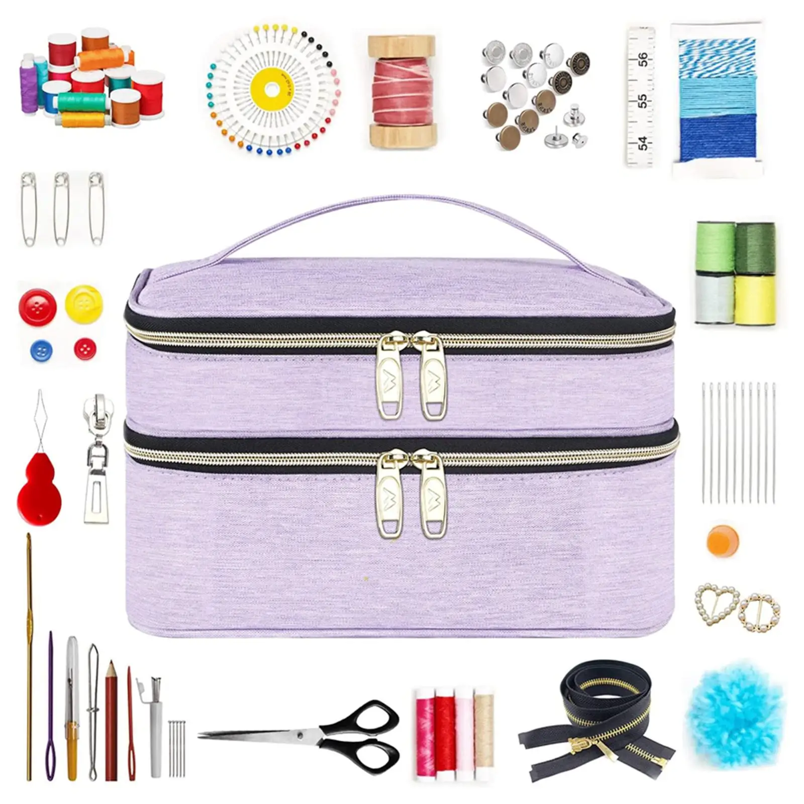 Sewing Supplies Storage Bag Double Layer Sewing Kits Carrying Bag Portable Polyester Case for Sewing Tools  Buttons Clips