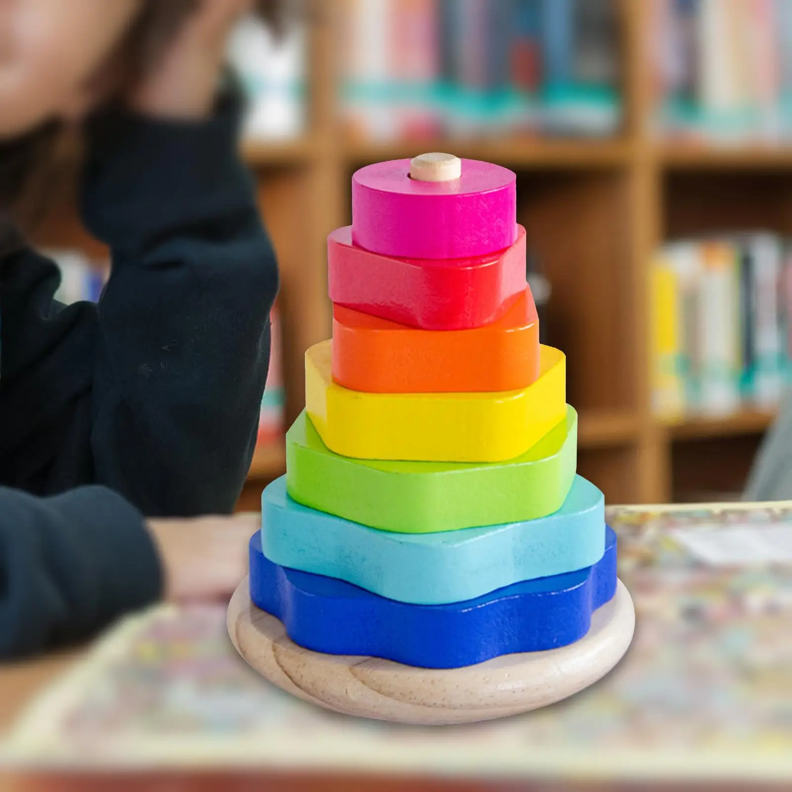 Colorful Stacking Tower Shape and Color Motor Skill Early Learning Wood Building Blocks for School Home Age 2+ Years Baby
