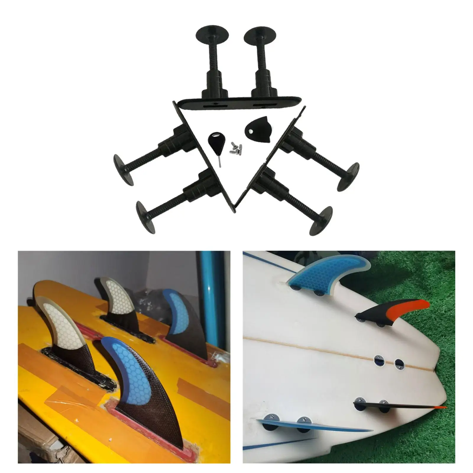 3 Pieces Surfboard Fin Plugs Double Tabs with Key and Screws PVC Paddleboard