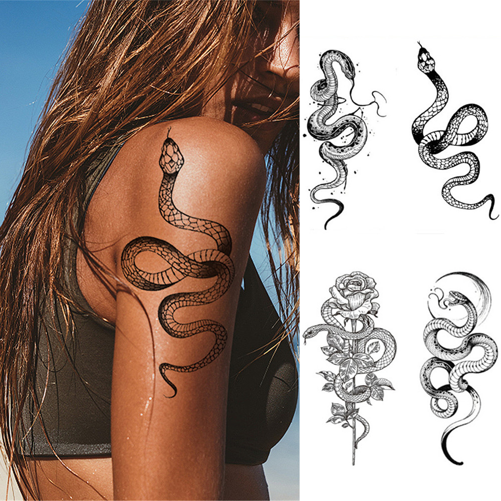 Best of 2023 Summer Snake Flower Temporary Tattoos Sticker Waterproof Cool Dark Style Unisex Water Transfer Fake Tattoo Women Accessory Reviews & Tips