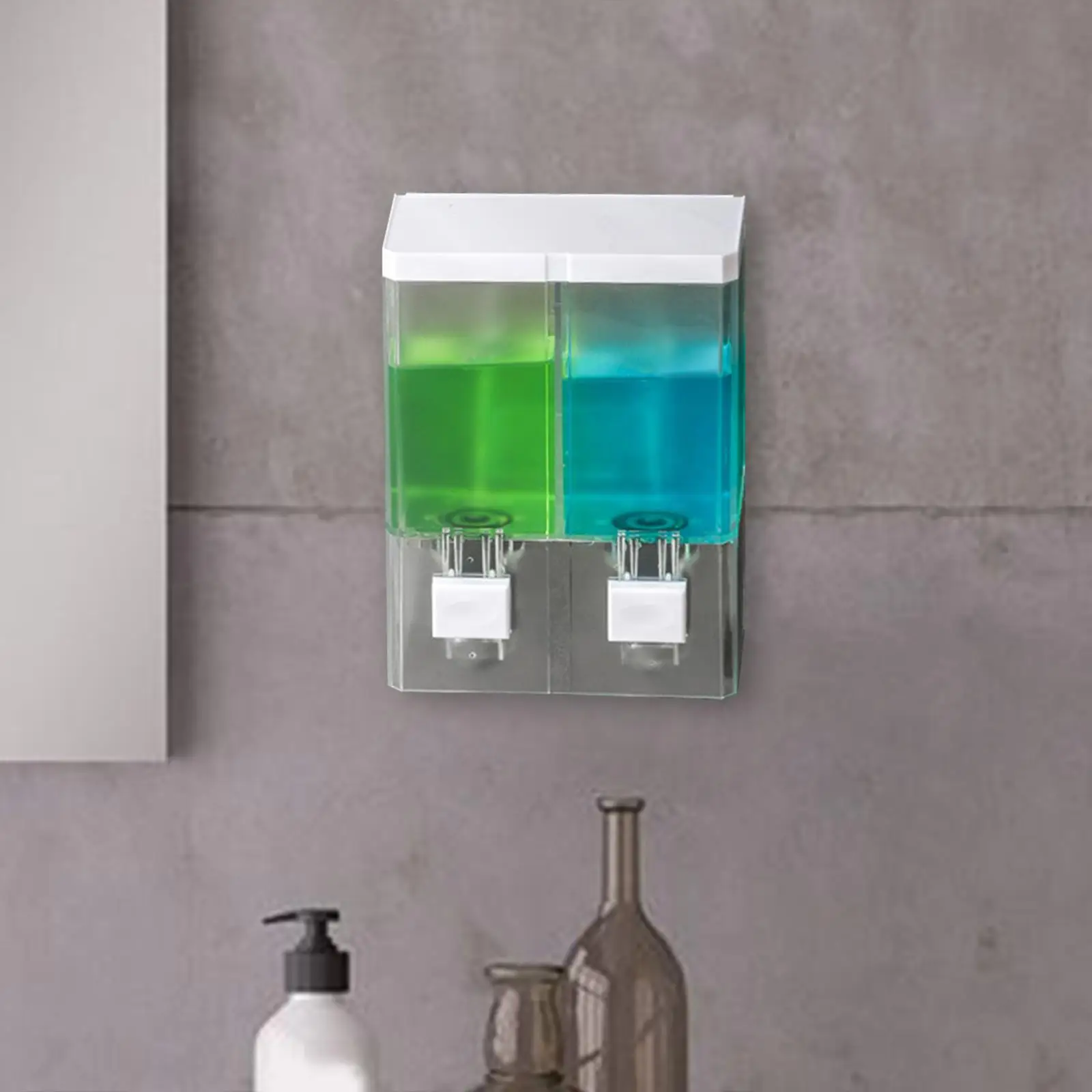 Manual Shampoo Dispenser Wall Mounted Dual Head Lotion Bottle Remainder Display Refillable for Toilet Washroom Bathroom Hotel