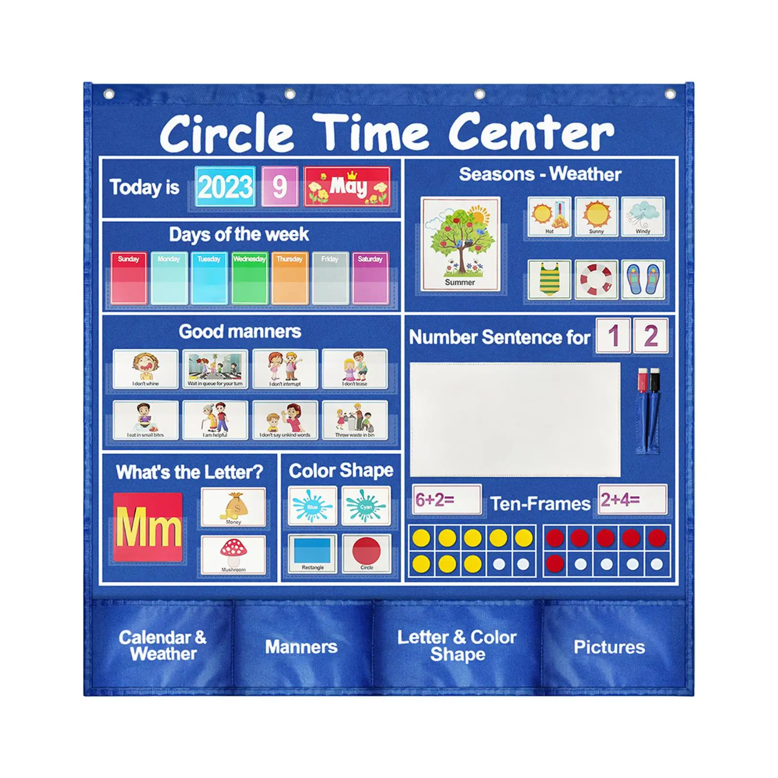 Center Pocket with 263 Educational Cards Circle Learning Center Pocket Chart for Elementary Home Math Activities