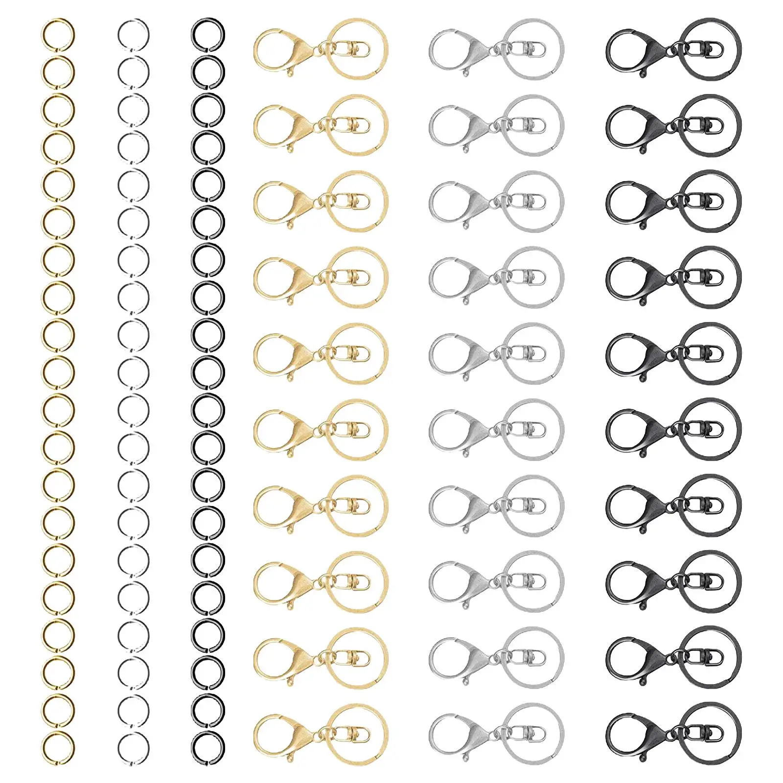 90x Lobster Claw Clasps Keychain Keys Lanyard Connector Metal Open Jump Rings for Keys Findings Bag Supplies Keyrings DIY Crafts