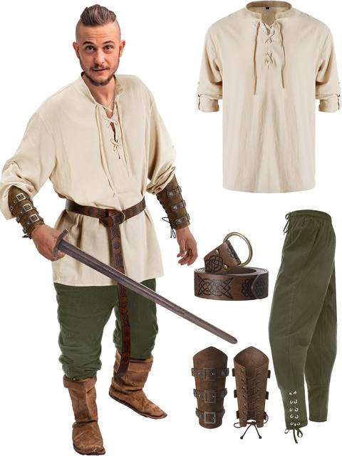 Jeyiour Halloween Men's Renaissance Costume Set Medieval Shirt