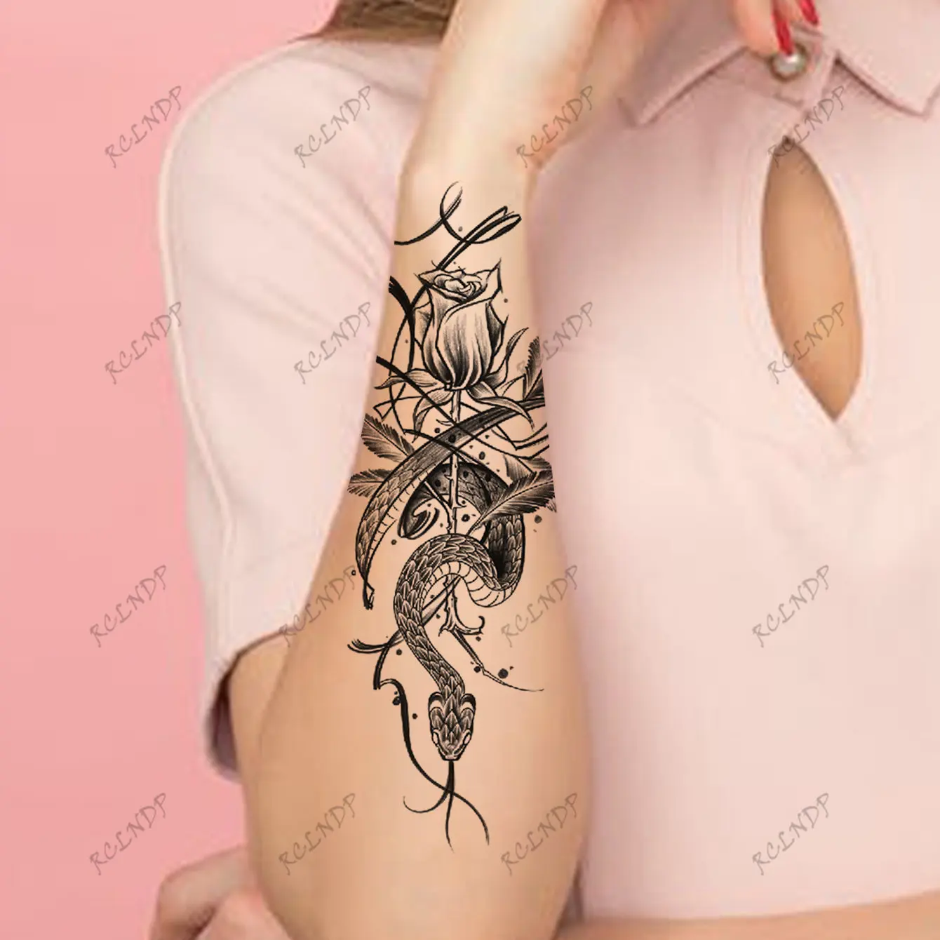 Водостойкая Временная тату-наклейка, красивая Роза, цветок, черная  сексуальная змея, задняя рука, ноги, искусственная татуировка для женщин и  мужчин | AliExpress