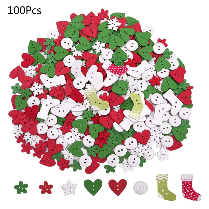 Description Picture 5 of item100Pcs Assorted Christmas Wooden Buttons Tree Snowflake Glove Reindeer 2 Holes Sewing Button for DIY Art Crafts