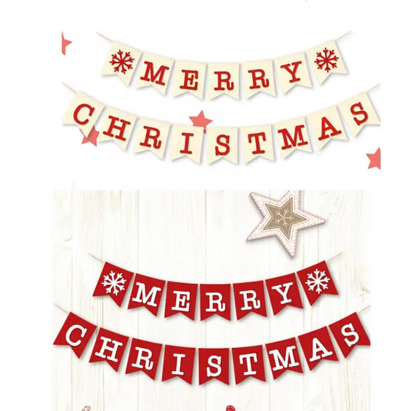 Merry  Banner Burlap Linen Garland Christmas Decorations 2m