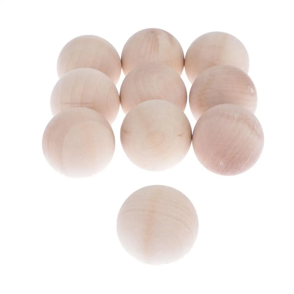 10x Hardwood Balls Solid Natural Beech Wooden Balls Beads Crafts Making 40mm