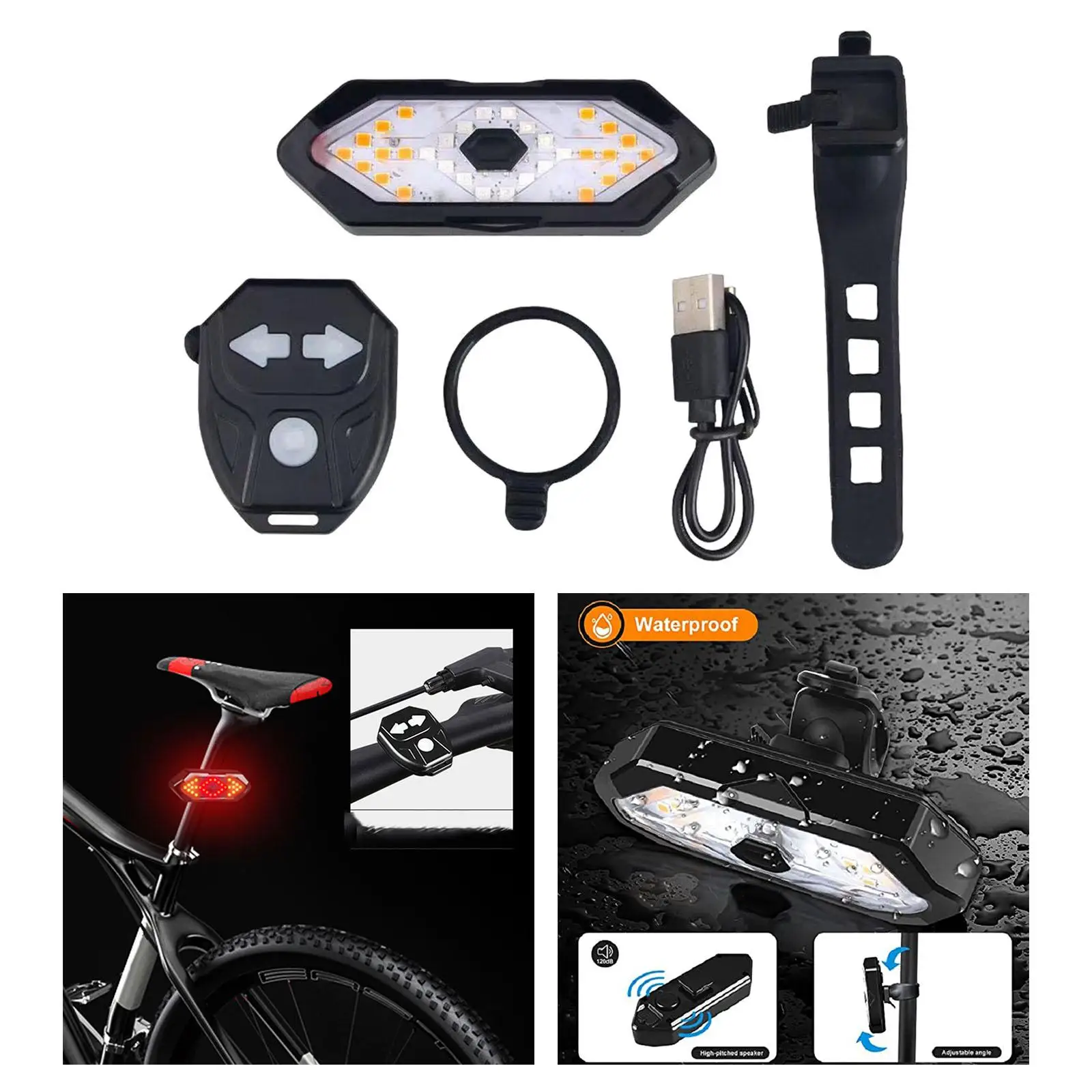 Smart Cycling Turning Signal Taillight USB Rechargeable Rear Warning Lamp