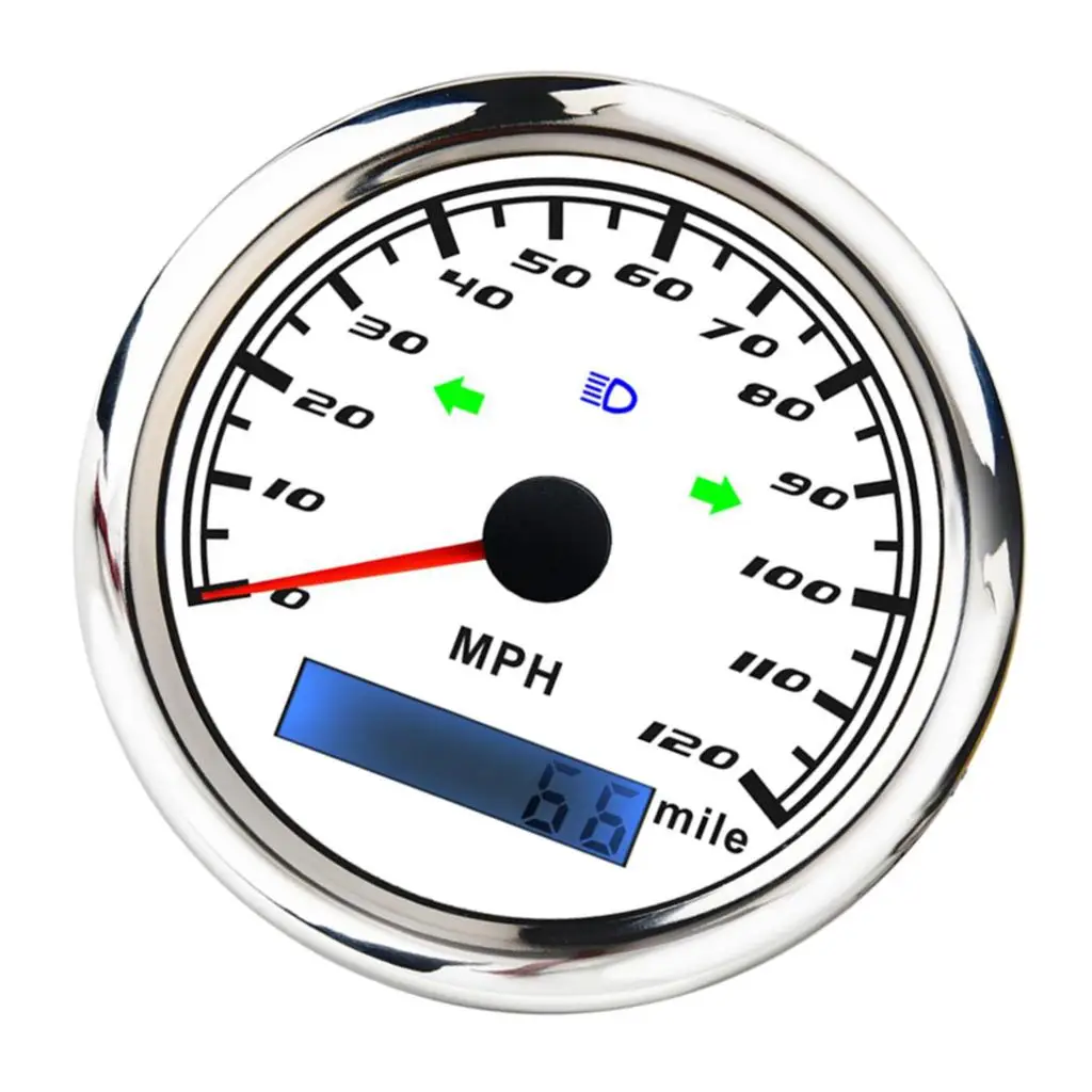 GPS Speedometer Gauge, 60mm, Odometer, 9-32V, Red Backlit, with Hi Beam