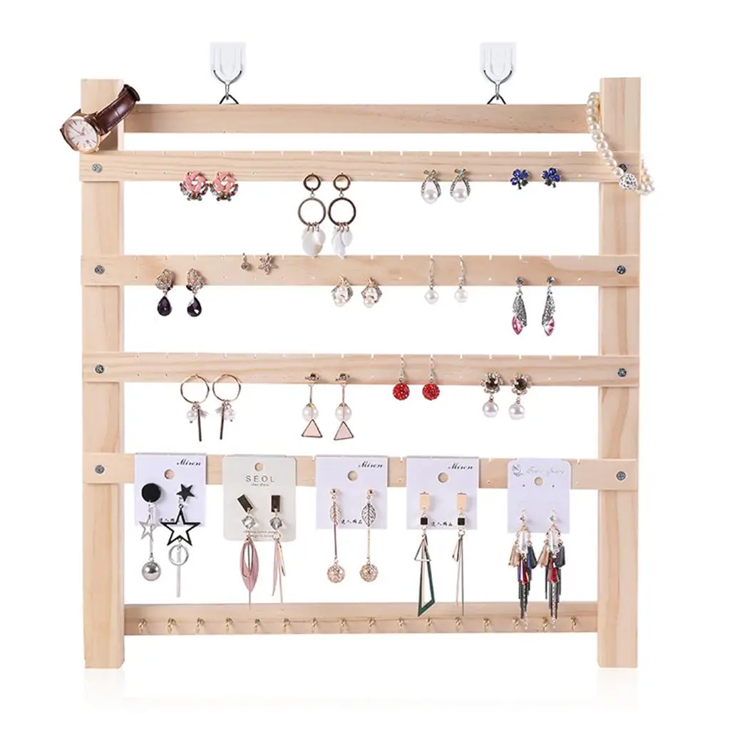 Jewelry Organizer Wood Wall Hanging Display Rack Necklaces Earrings Bracelet