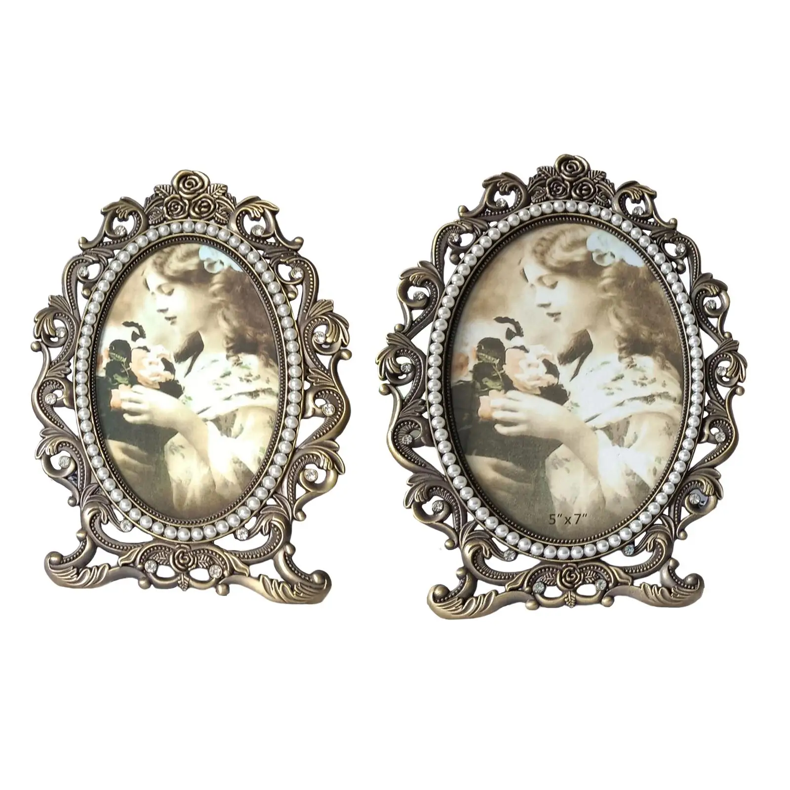 Luxury Antique Photo Frames with Pearls Tabletop Vertically Home Decoration