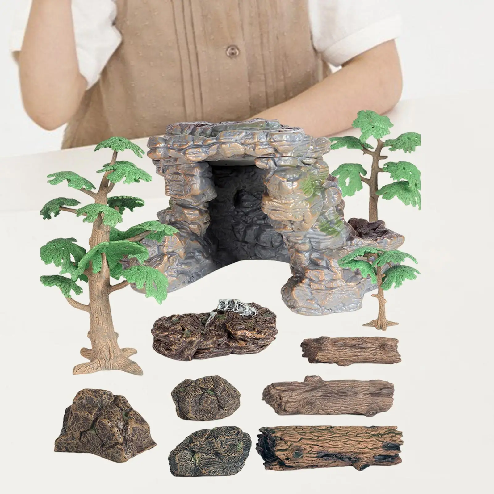 11Pcs Miniature Stone Ornament Landscape Model Educational Toys Micro Landscape Artificial Stump Mini Garden Figurines for Decor