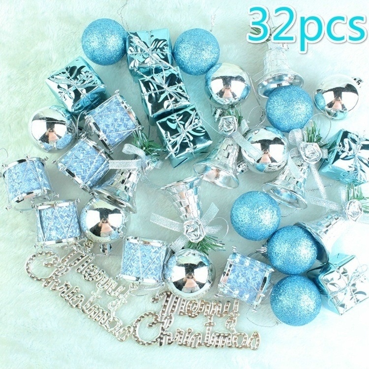 32 Pcs/set Lake Blue Christmas Lotto Pack Pendant Christmas Tree Ornaments Christmas Pendant