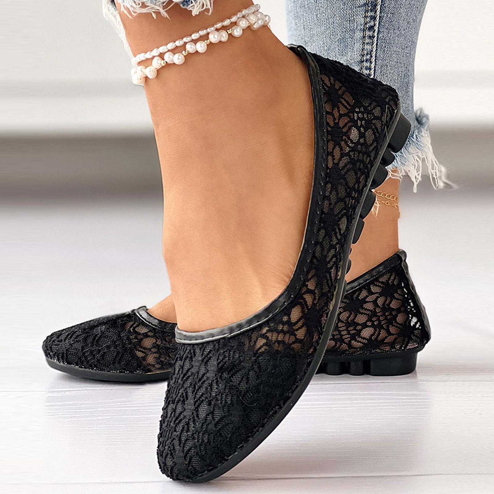 Title 8, Women Loafers Shoes Hollow Embroidery Lace Slip...