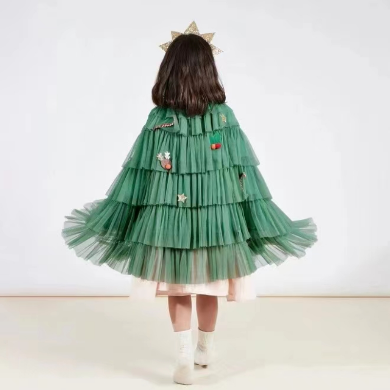 3-6T Kinder Weihnachtsbaum Umhang Set Kindergarten Abschlussball Leistung Umhang Requisiten Candy Stars Dekorative Party Kleidung – Detail 5
