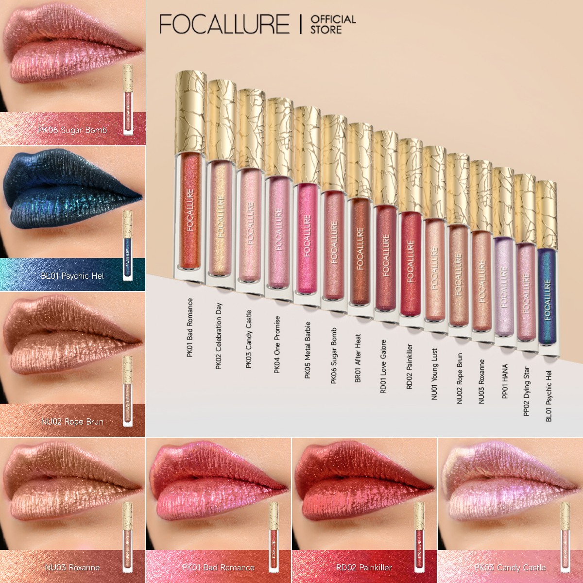 Best of FOCALLURE 15 Colors Metallic Lip Gloss Glitter Liquid Lipstick Diamond Lip Tint Moisturizing Shiny Lip Glaze Makeup Cosmetics Reviews & Tips