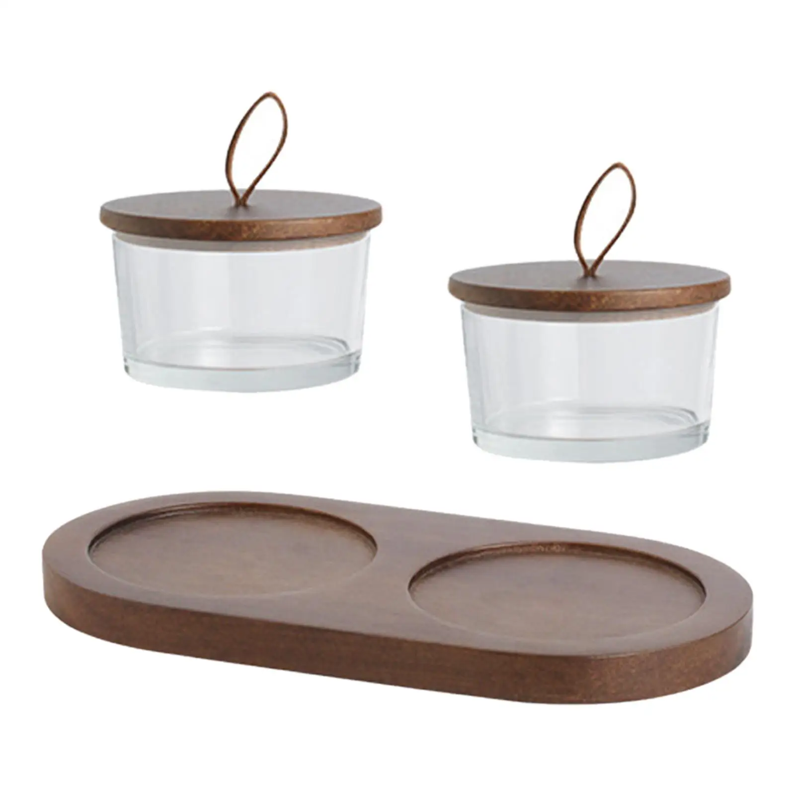 Bowl with Wooden Serving Tray, Glass Bowls with Lid Serving Dishes for