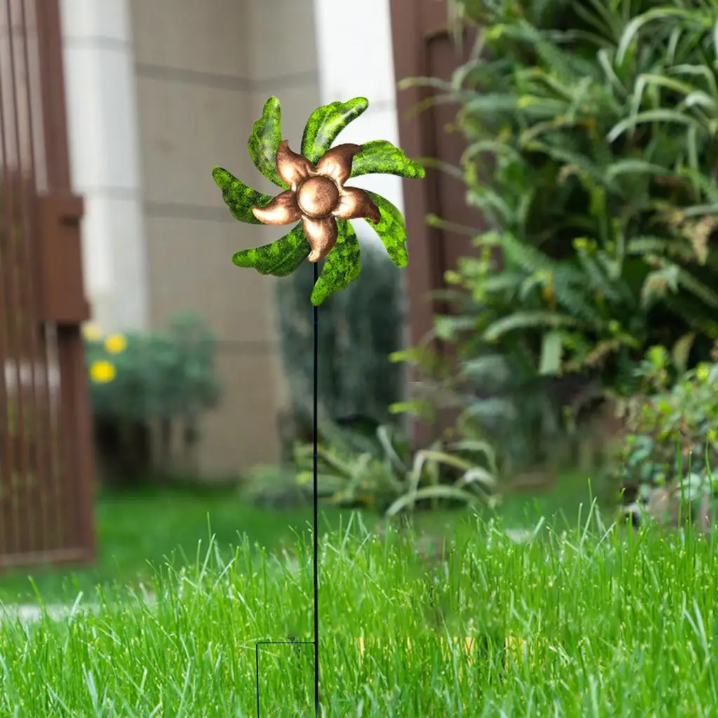 Iron Flower Shape Wind Spinner Outside Outdoor Garden Toys Whimsical Gifts