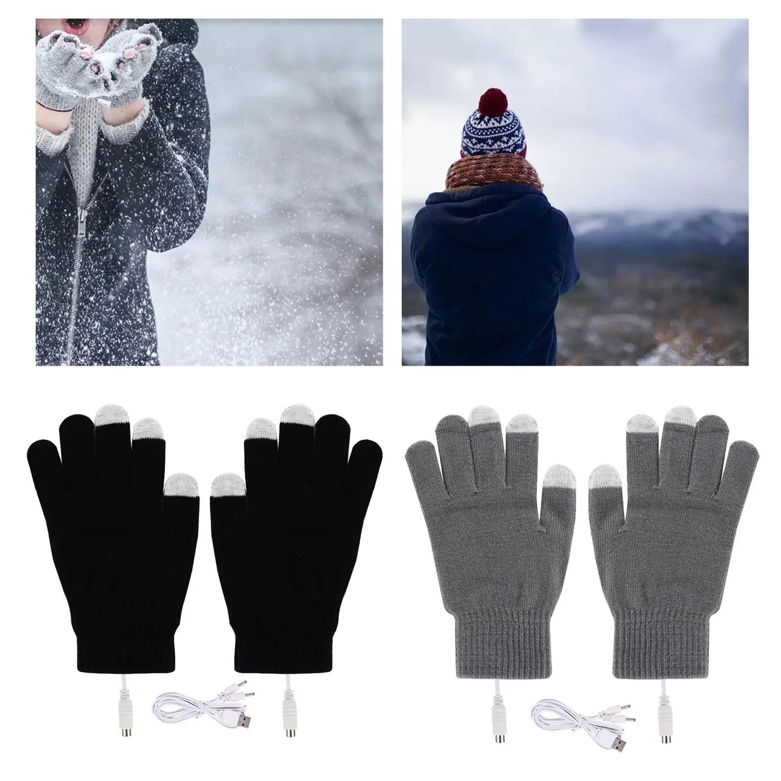 Unisex USB Heated Gloves Full Finger Winter Washable Design Knitting Thermal Laptop Gloves for Typing  Working Skiing Hiking