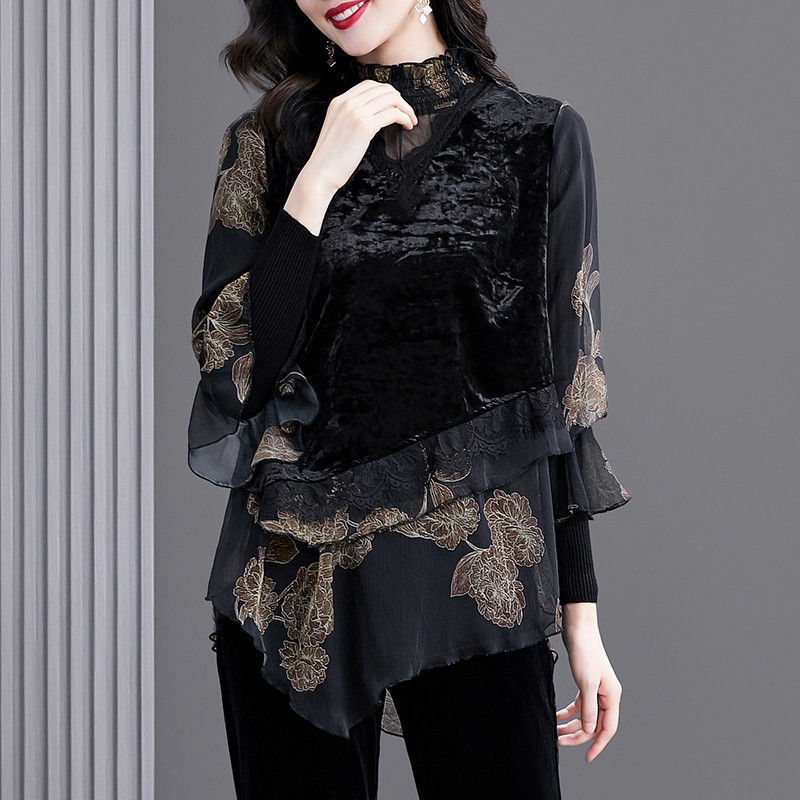 chiffon camisa mulher 2022 primavera nova renda