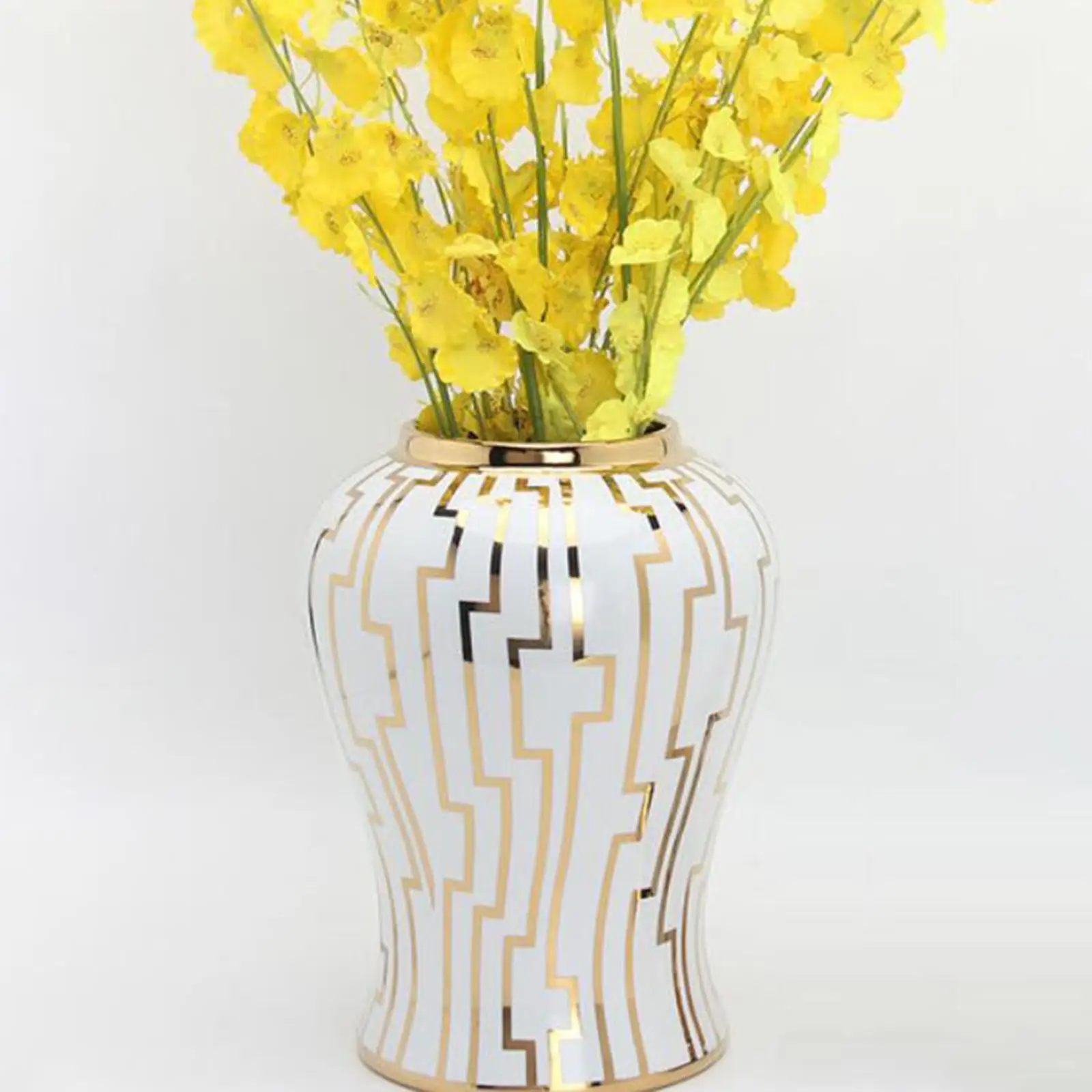 Ginger Jar European Style Floral Arrangement with Lid Table Centerpiece Flower Vase for Bedroom Party Tabletop Weddings Desk