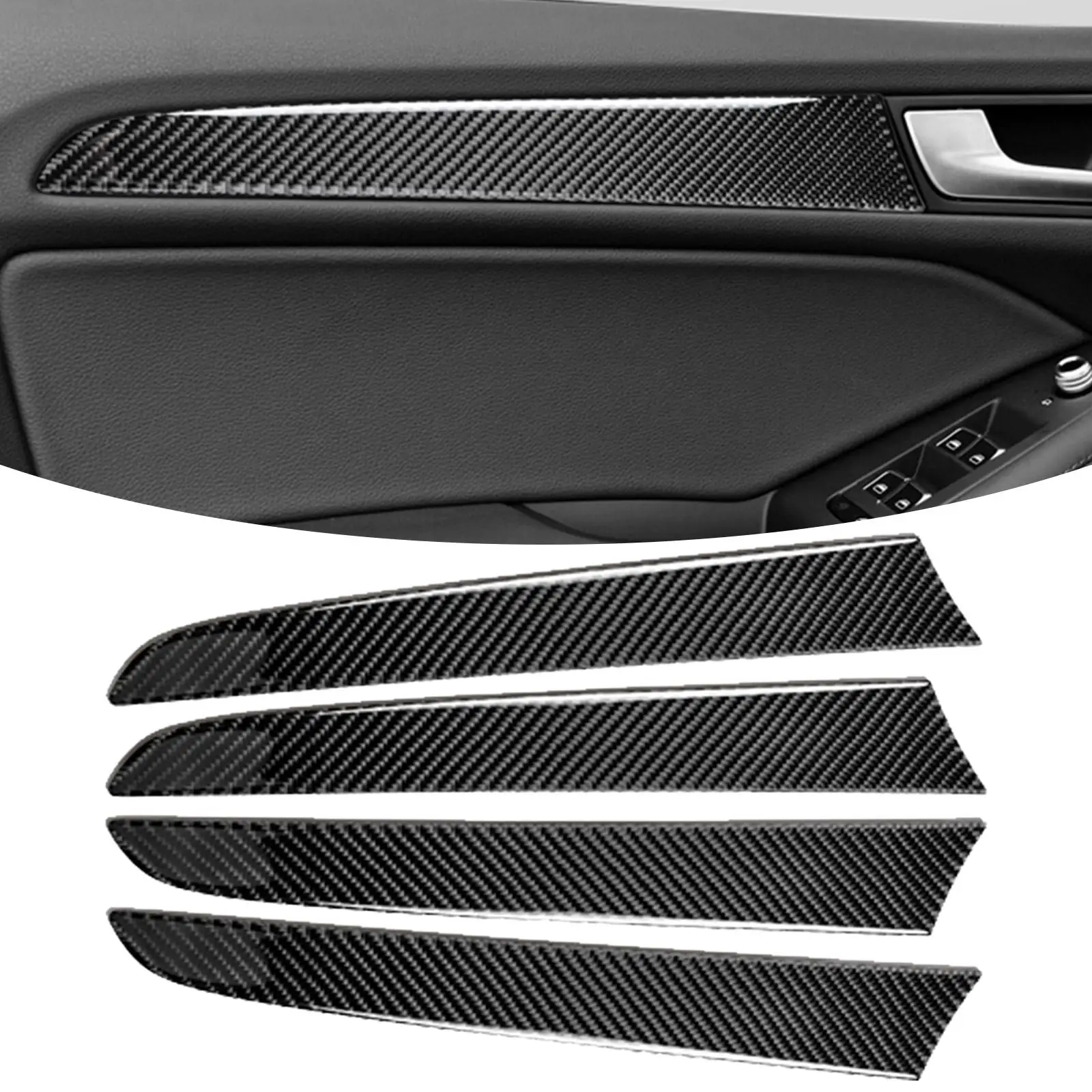 4x Car Interior Door Handle Panel Sticker Accessories Decorative Carbon Fiber Inner Strips for Audi Q5 8R sq5 2010-18