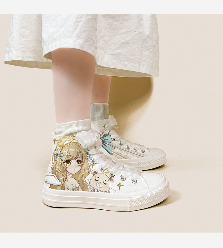 Amy und Michael Lolita Schuhe Schöne Mädchen Studenten High Top Handbemalte Canvas Sneakers Atmungsaktive Kawaii Frauen Casual Trainer – Detail 4