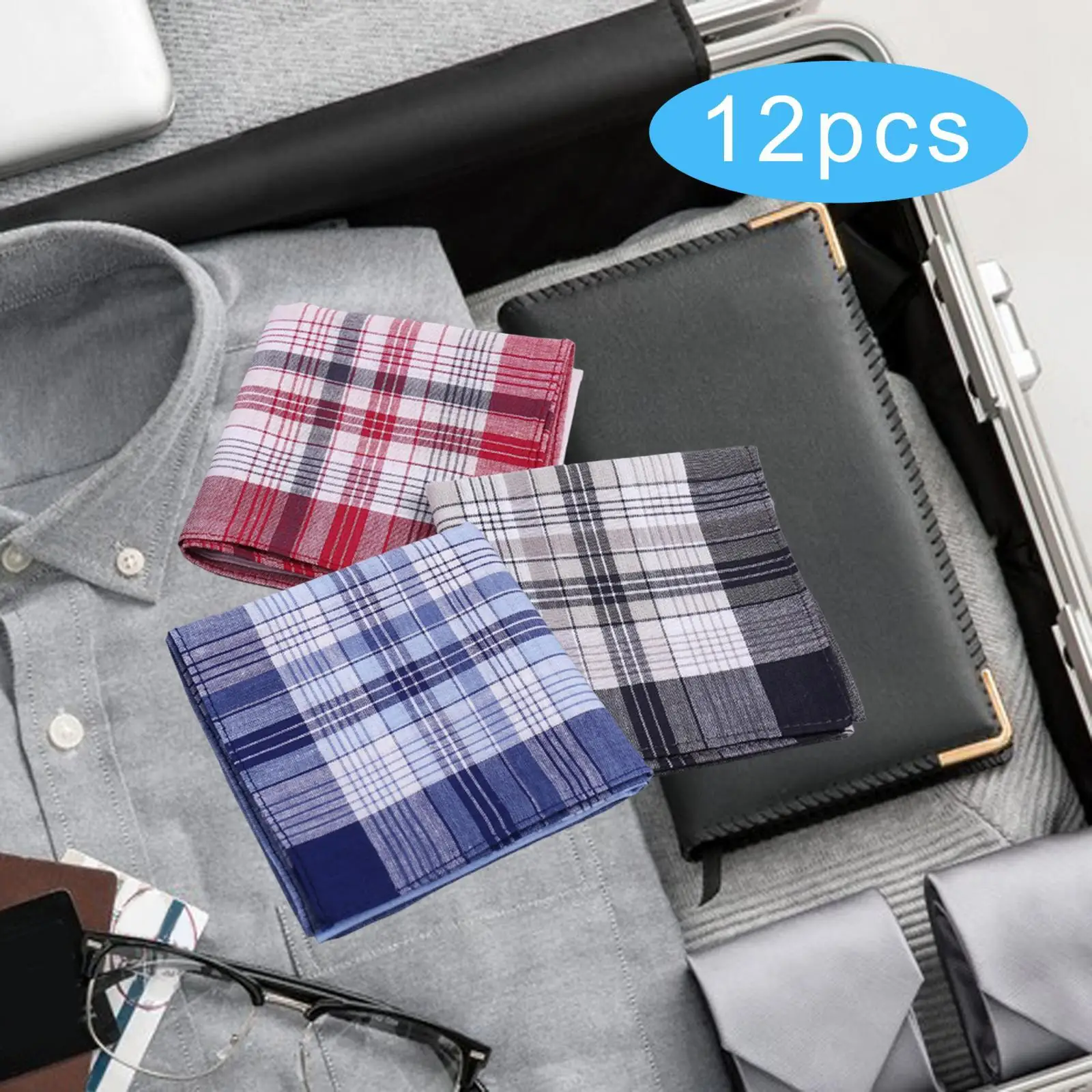 12Pcs Cotton Men`s Handkerchiefs Gifts 40x40cm Wipe The Sweat Towels Kerchief Hanky for Grooms Casual Grandfathers Suit Birthday