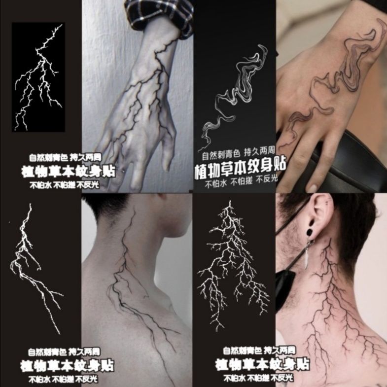 Kräuter Blitz Tattoo Aufkleber Punk dauerhafte gefälschte Tattoo Hals Arm temporäre Tattoo Festival Kunst Faux Tattoos wasserdichte Tatuajes – Detail 4