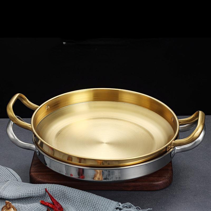 Stainless Steel Spanish Paella Pan Golden Seafood Pot Cookware For 