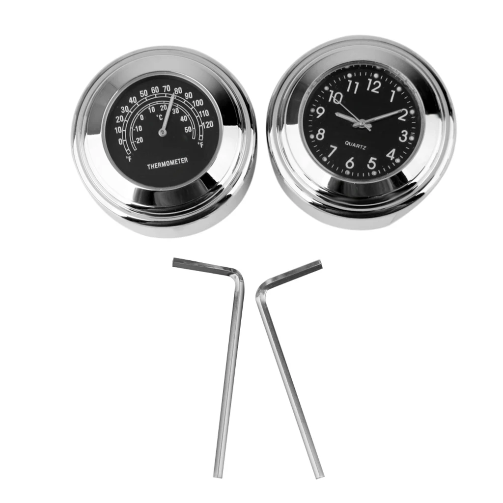 7/8inch 1inch Handlebar Dial Clock & Temp Thermometer Set for