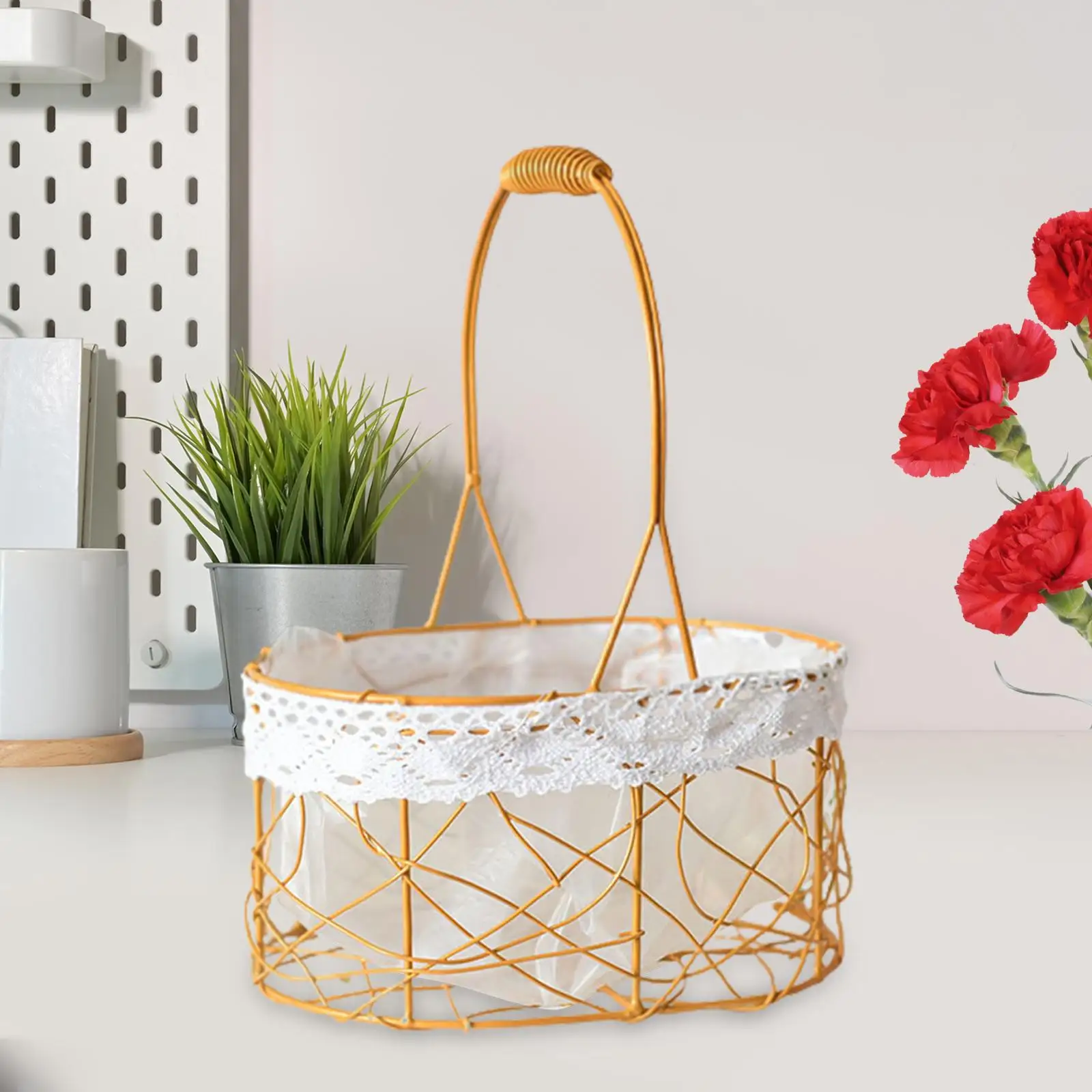 Wedding Flower Storage Basket Candy Gift Basket with Handle Decorative for Living Room Bedroom Banquet Ceremony Home Decor