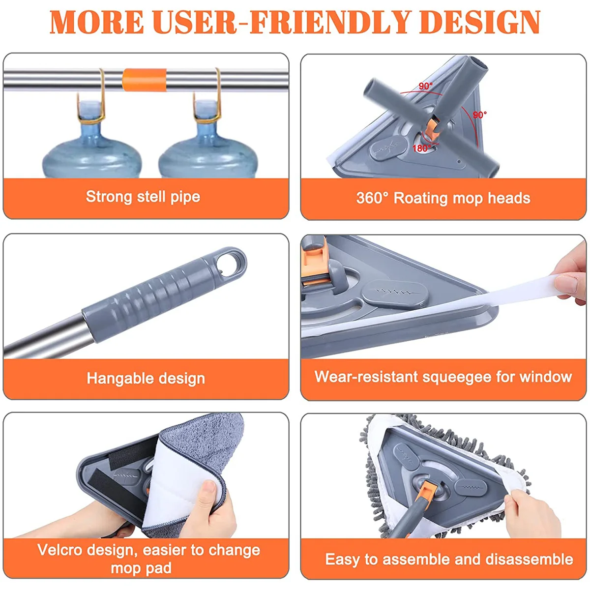 Triangle Cleaning Mop with Long Handle 360° Rotating Microfiber Telescopic Mop Floor Tiles Wall Clean mop para limpeza doméstica