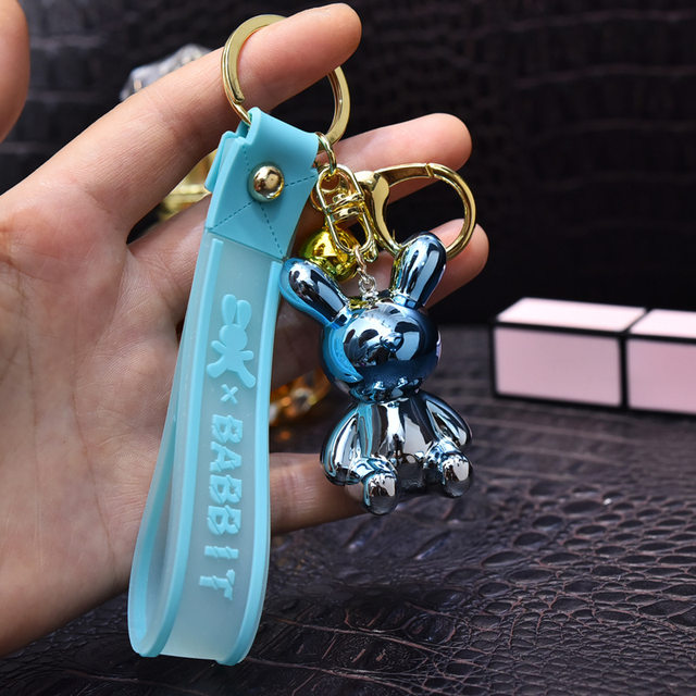 Korean Colorful Rabbit Bunny Keychain Crystal Acrylic Doll Pendant Car Bag  Key Chain Ring Girls Small CAR Acessories Key Ring