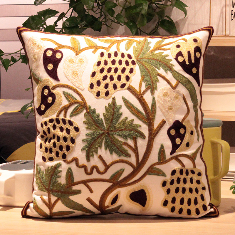 Vintage Amerikanische Stickerei Kissen Abdeckung Pflanze Blume Kissen Fall Wohnkultur Baumwolle Kissen Fall Wohnzimmer Schlafzimmer Sofa – Detail 8