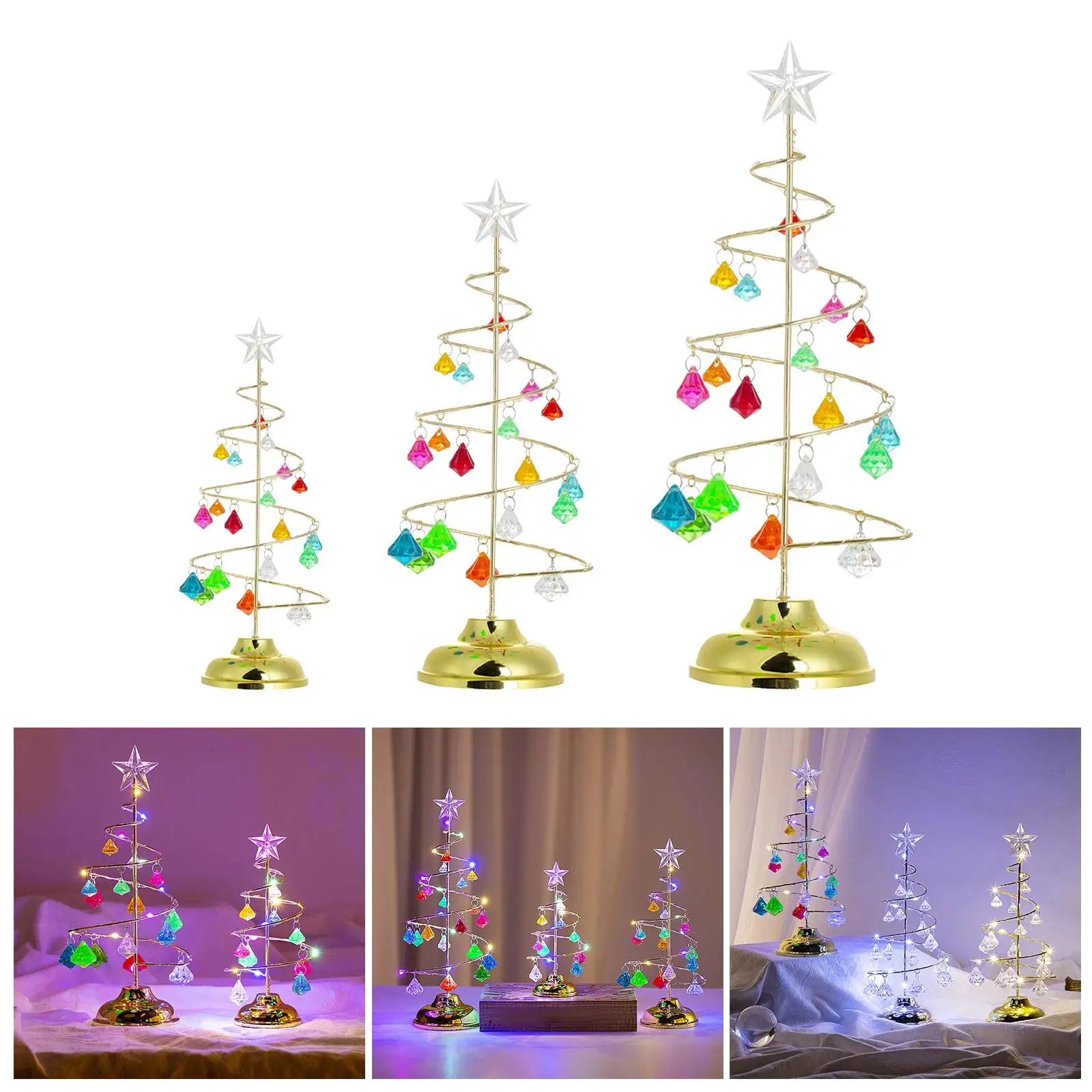 Lighted Christmas Tree Acrylic Charms Metal Stand Colorful Light for Holiday Bedroom Creative Gift Ornament